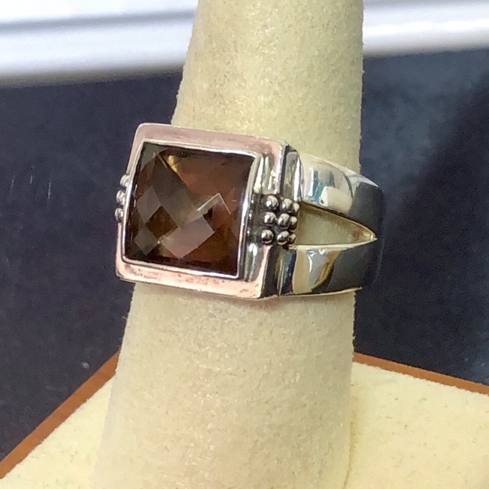 MICHAEL DAWKINS Smokey Quartz Sterling Silver Starry Night Faceted Cocktail Ring